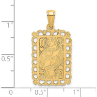 14K Yellow Gold Queen of Hearts Playing Card Charm Pendant - Textured Design by Oro Pregiato