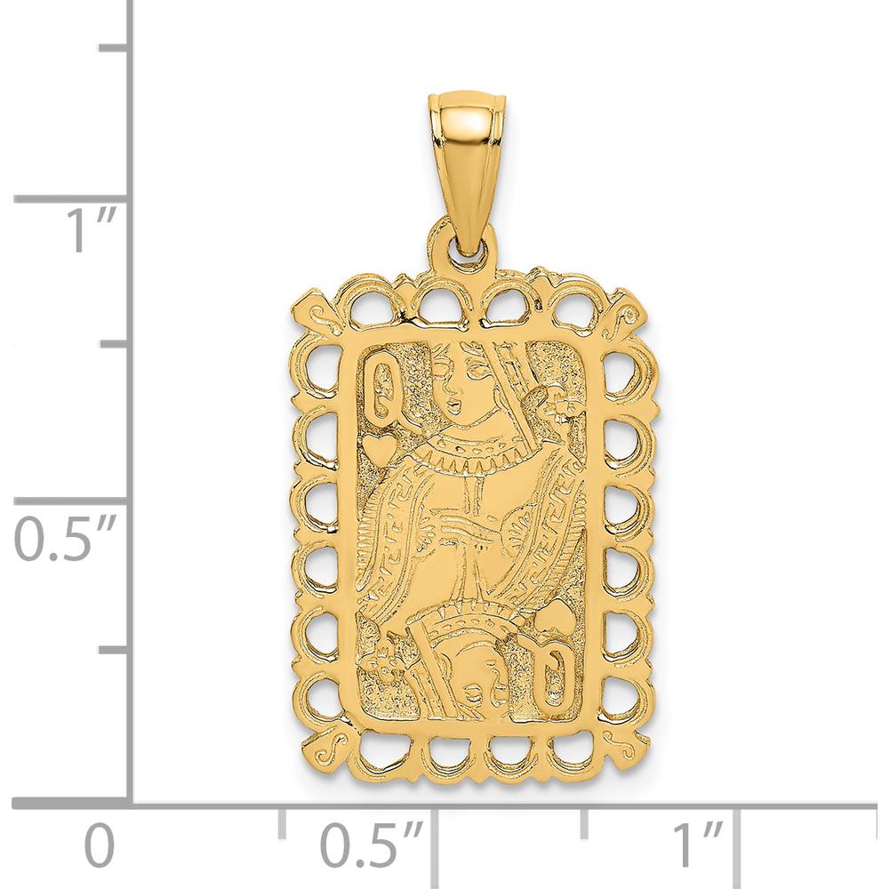 14K Yellow Gold Queen of Hearts Playing Card Charm Pendant - Textured Design by Oro Pregiato
