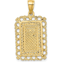 14K Yellow Gold Queen of Hearts Playing Card Charm Pendant - Textured Design by Oro Pregiato