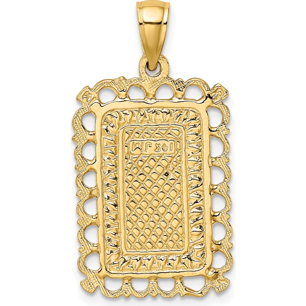14K Yellow Gold Queen of Hearts Playing Card Charm Pendant - Textured Design by Oro Pregiato