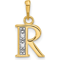 14K Yellow Gold "R" Diamond Initial Pendant with Rhodium Accents - 0.02 Carat Total Diamond Weight by Oro Pregiato