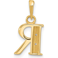 14K Yellow Gold "R" Diamond Initial Pendant with Rhodium Accents - 0.02 Carat Total Diamond Weight by Oro Pregiato