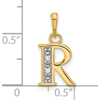 14K Yellow Gold "R" Diamond Initial Pendant with Rhodium Accents - 0.02 Carat Total Diamond Weight by Oro Pregiato