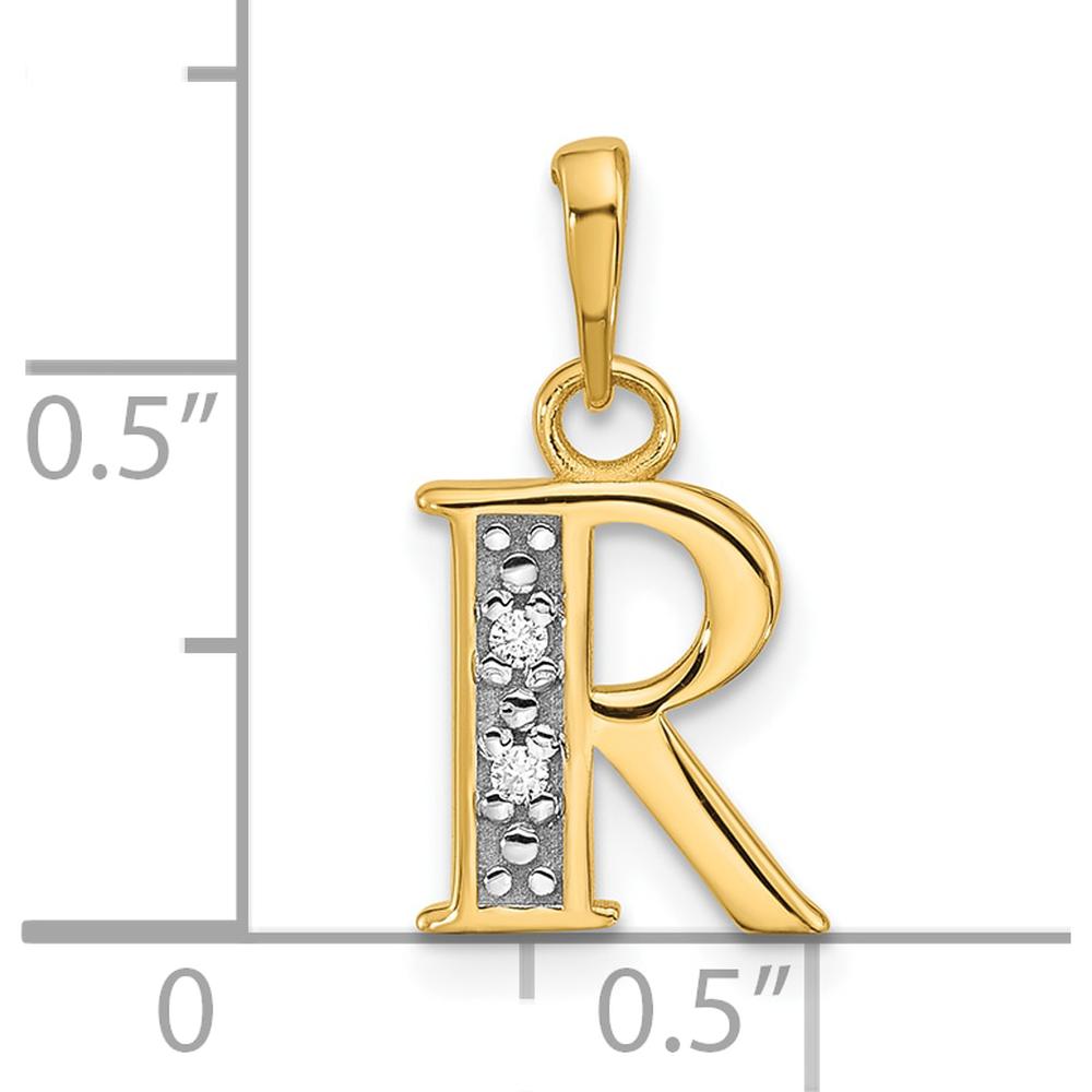 14K Yellow Gold "R" Diamond Initial Pendant with Rhodium Accents - 0.02 Carat Total Diamond Weight by Oro Pregiato