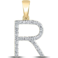 14K Yellow Gold R Initial Pendant with Prong-Set Round Diamonds - 0.22 Carat Total Diamond Weight