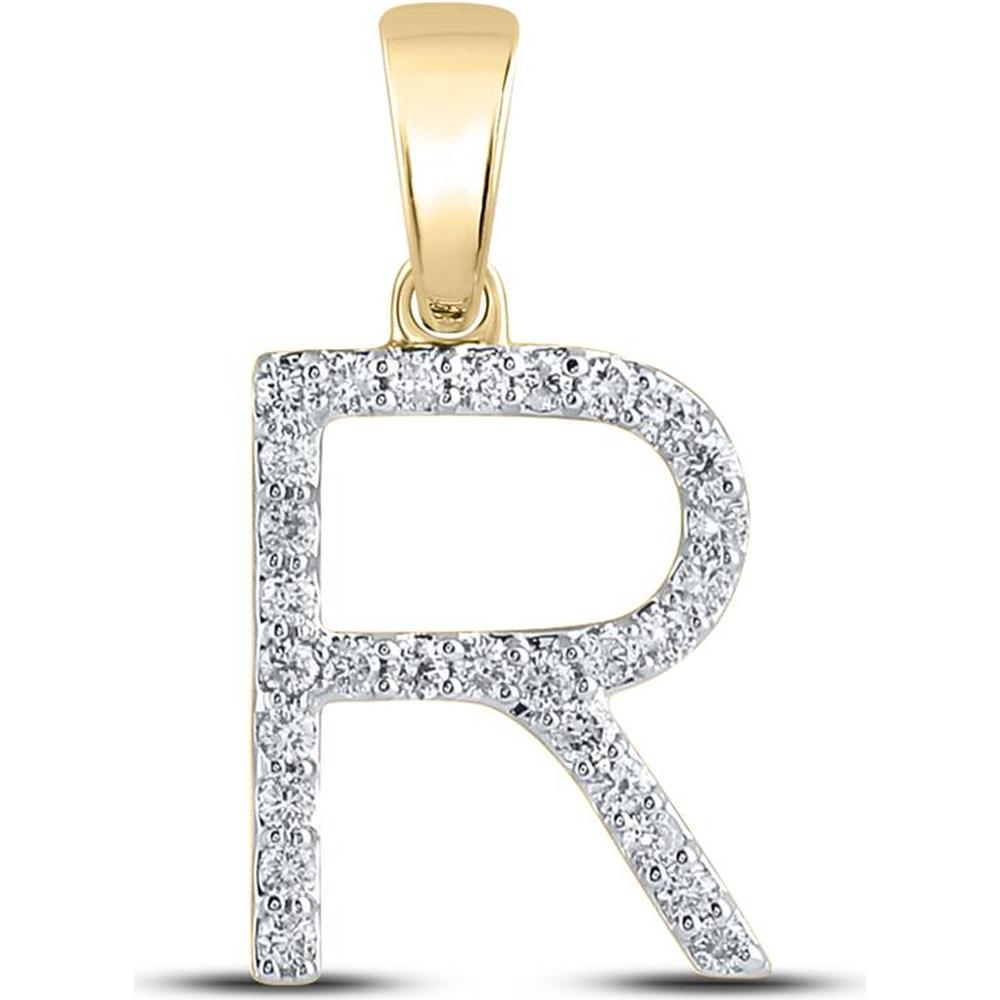 14K Yellow Gold R Initial Pendant with Prong-Set Round Diamonds - 0.22 Carat Total Diamond Weight