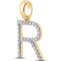 14K Yellow Gold R Initial Pendant with Prong-Set Round Diamonds - 0.22 Carat Total Diamond Weight
