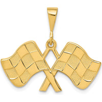 14K Yellow Gold Racing Flags Pendant with Textured Finish - 25mm Length by Oro Pregiato