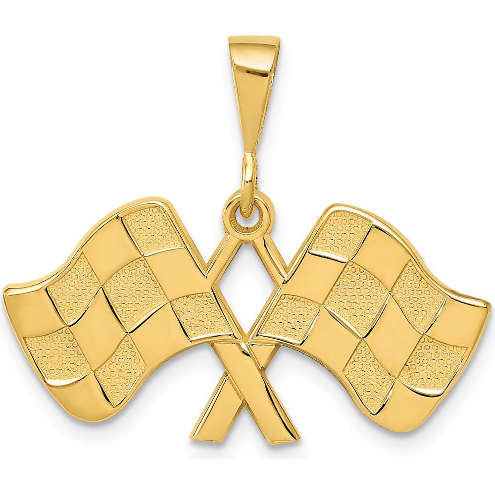 14K Yellow Gold Racing Flags Pendant with Textured Finish - 25mm Length by Oro Pregiato