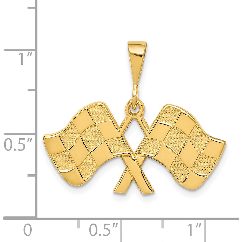 14K Yellow Gold Racing Flags Pendant with Textured Finish - 25mm Length by Oro Pregiato