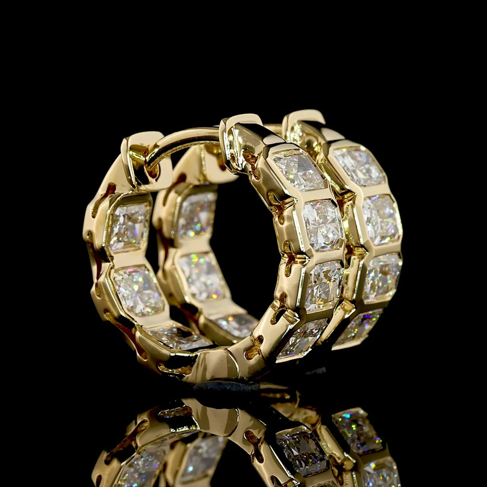 14K Yellow Gold Radiant Cut Bezel Set Lab Diamond Huggie Earrings - 3.08 Carats Total Diamond Weight - Covaloro Fine Jewelry