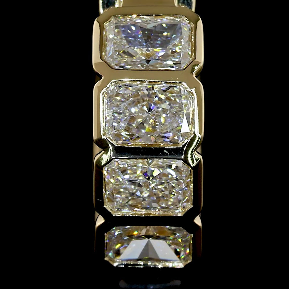 14K Yellow Gold Radiant Cut Bezel Set Lab Diamond Huggie Earrings - 3.08 Carats Total Diamond Weight - Covaloro Fine Jewelry