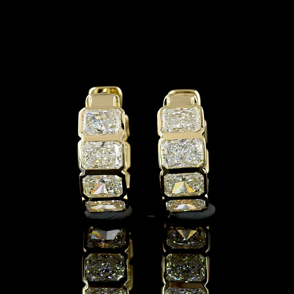14K Yellow Gold Radiant Cut Bezel Set Lab Diamond Huggie Earrings - 3.17 Carat Total Diamond Weight, E-F Color VS2 Clarity - Covaloro Fine Jewelry