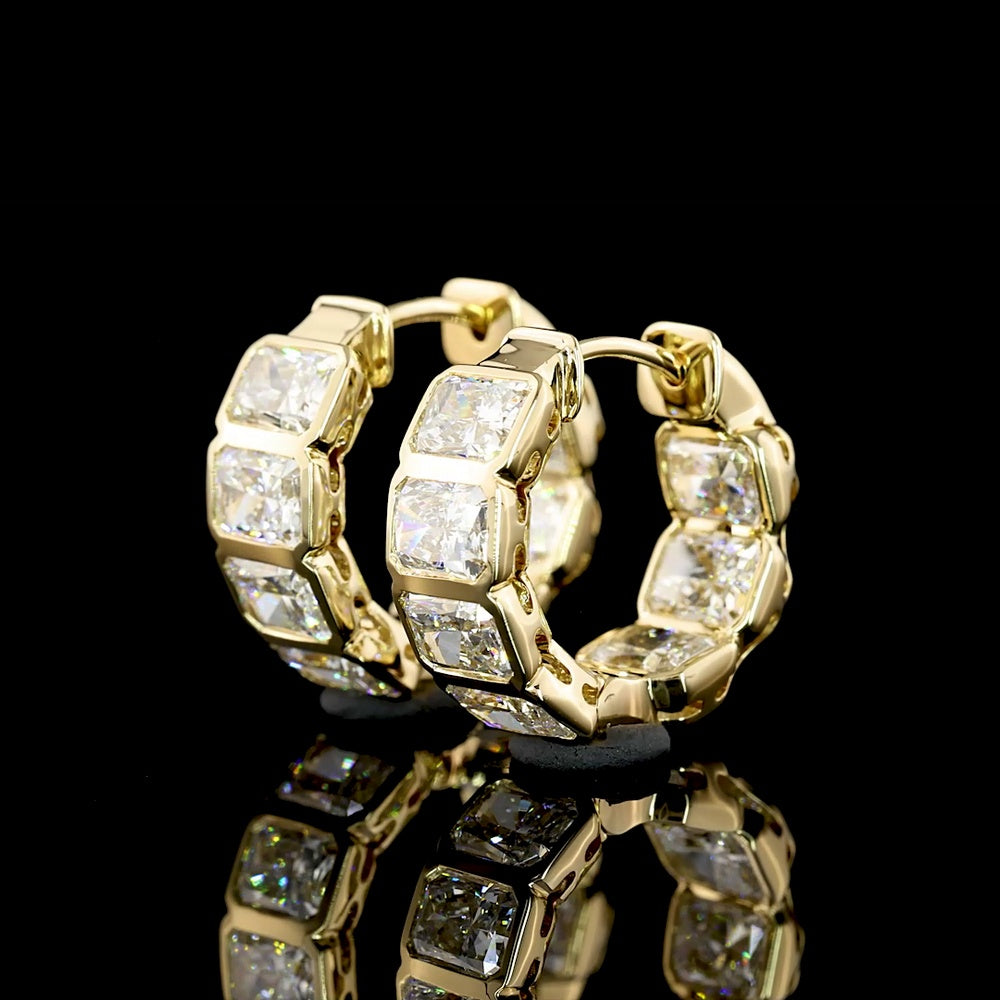 14K Yellow Gold Radiant Cut Bezel Set Lab Diamond Huggie Earrings - 3.17 Carat Total Diamond Weight, E-F Color VS2 Clarity - Covaloro Fine Jewelry