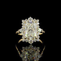 14K Yellow Gold Radiant Cut Halo Ring with Lab Diamonds - 5.42 Carat Total Diamond Weight, Center 4.09 Carat E VVS2 IGI Certified - Covaloro Fine Jewelry