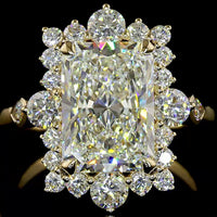 14K Yellow Gold Radiant Cut Halo Ring with Lab Diamonds - 5.42 Carat Total Diamond Weight, Center 4.09 Carat E VVS2 IGI Certified - Covaloro Fine Jewelry