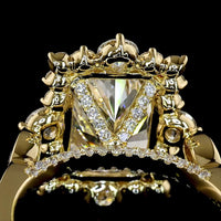 14K Yellow Gold Radiant Cut Halo Ring with Lab Diamonds - 5.42 Carat Total Diamond Weight, Center 4.09 Carat E VVS2 IGI Certified - Covaloro Fine Jewelry