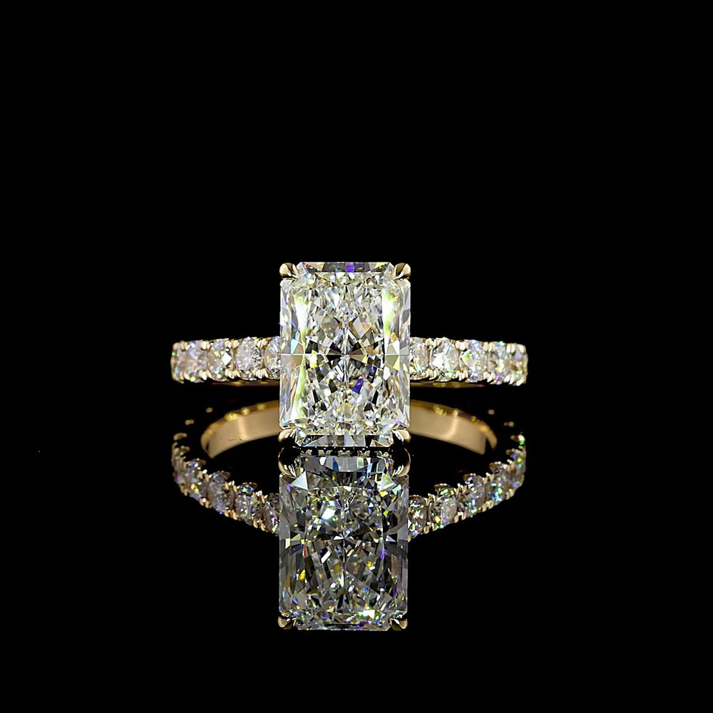 14K Yellow Gold Radiant Cut Hidden Halo Engagement Ring with Lab Diamonds - 4.18 Carats Total Diamond Weight - Covaloro Fine Jewelry