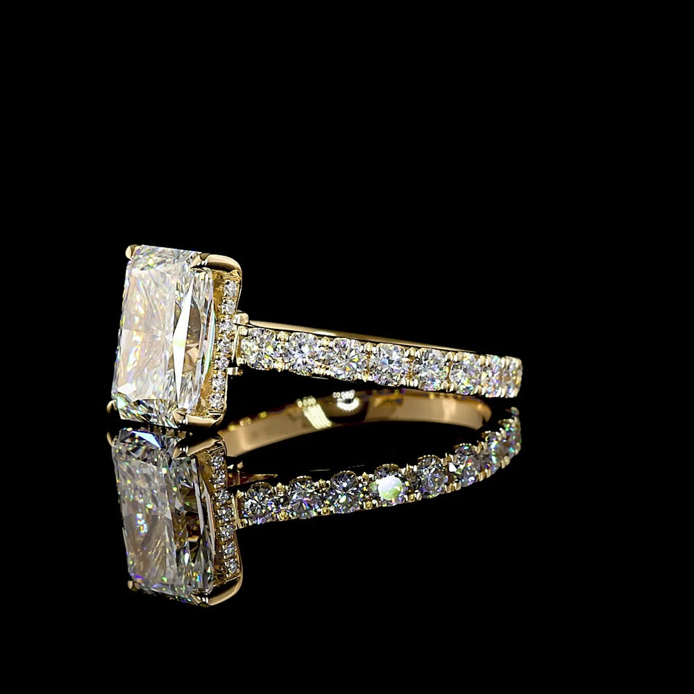 14K Yellow Gold Radiant Cut Hidden Halo Engagement Ring with Lab Diamonds - 4.18 Carats Total Diamond Weight - Covaloro Fine Jewelry