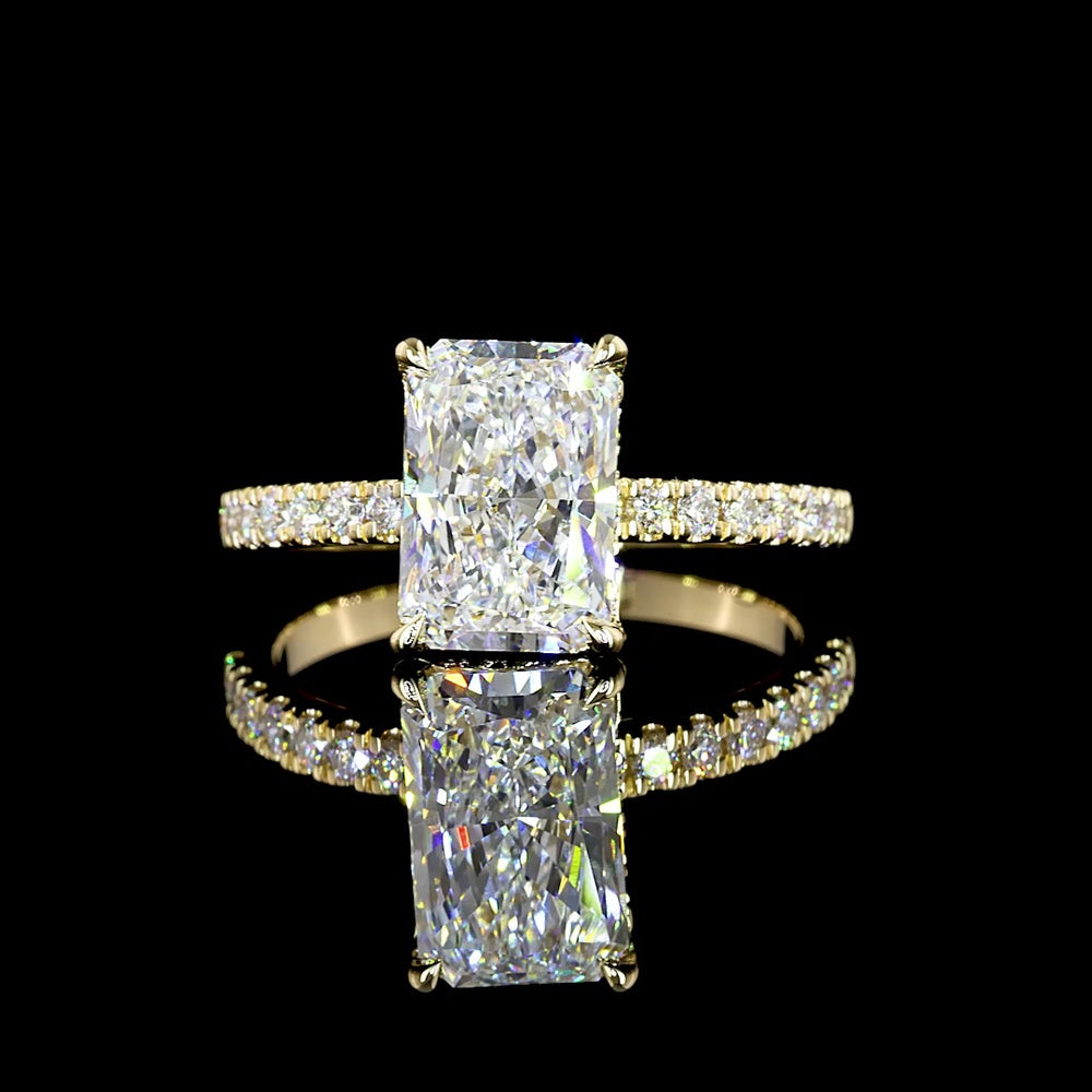 14K Yellow Gold Radiant Cut Hidden Halo Ring with 2.11 Carat Lab Diamond Center and 0.33 Carat Brilliant Cut Side Diamonds - 2.44 Carat Total Diamond Weight, GIA Certified - Covaloro Fine Jewelry