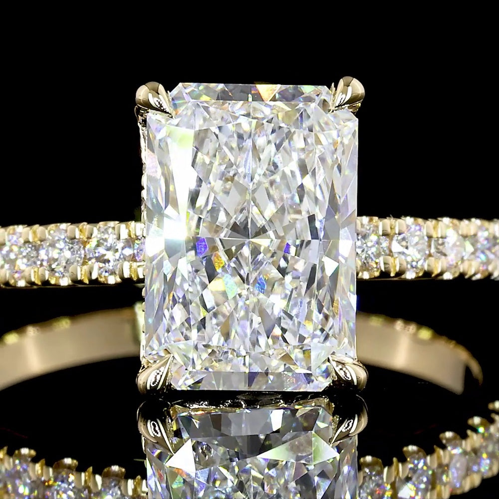 14K Yellow Gold Radiant Cut Hidden Halo Ring with 2.11 Carat Lab Diamond Center and 0.33 Carat Brilliant Cut Side Diamonds - 2.44 Carat Total Diamond Weight, GIA Certified - Covaloro Fine Jewelry