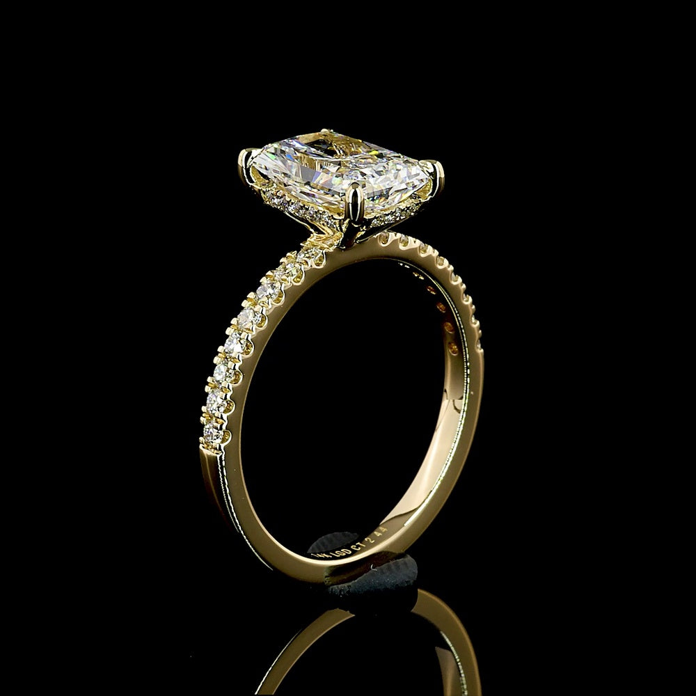 14K Yellow Gold Radiant Cut Hidden Halo Ring with 2.11 Carat Lab Diamond Center and 0.33 Carat Brilliant Cut Side Diamonds - 2.44 Carat Total Diamond Weight, GIA Certified - Covaloro Fine Jewelry