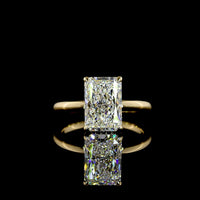 14K Yellow Gold Radiant Cut Hidden Halo Ring with 3.09 Carat E VVS2 Lab Diamond and 0.11 Carat Brilliant Cut Diamond Accents - 3.2 Carat Total Diamond Weight - Covaloro Fine Jewelry