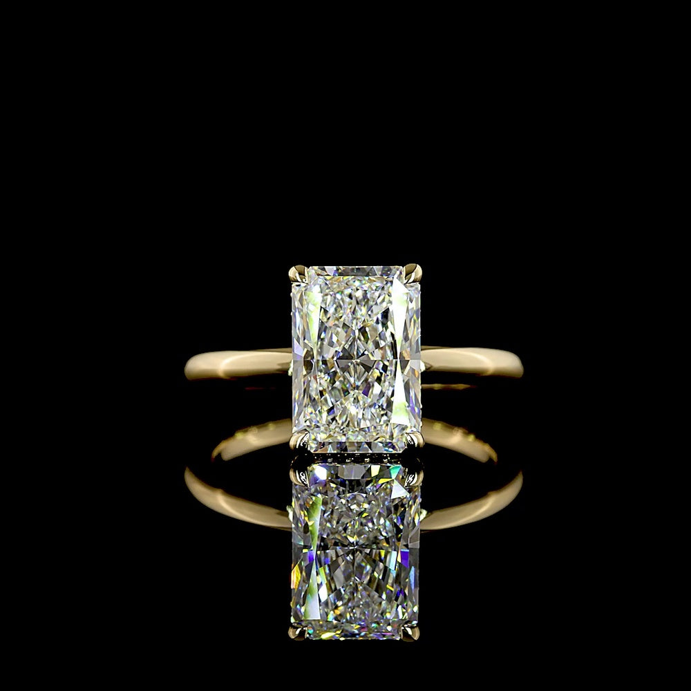 14K Yellow Gold Radiant Cut Hidden Halo Ring with 3.09 Carat E VVS2 Lab Diamond and 0.11 Carat Brilliant Cut Diamond Accents - 3.2 Carat Total Diamond Weight - Covaloro Fine Jewelry