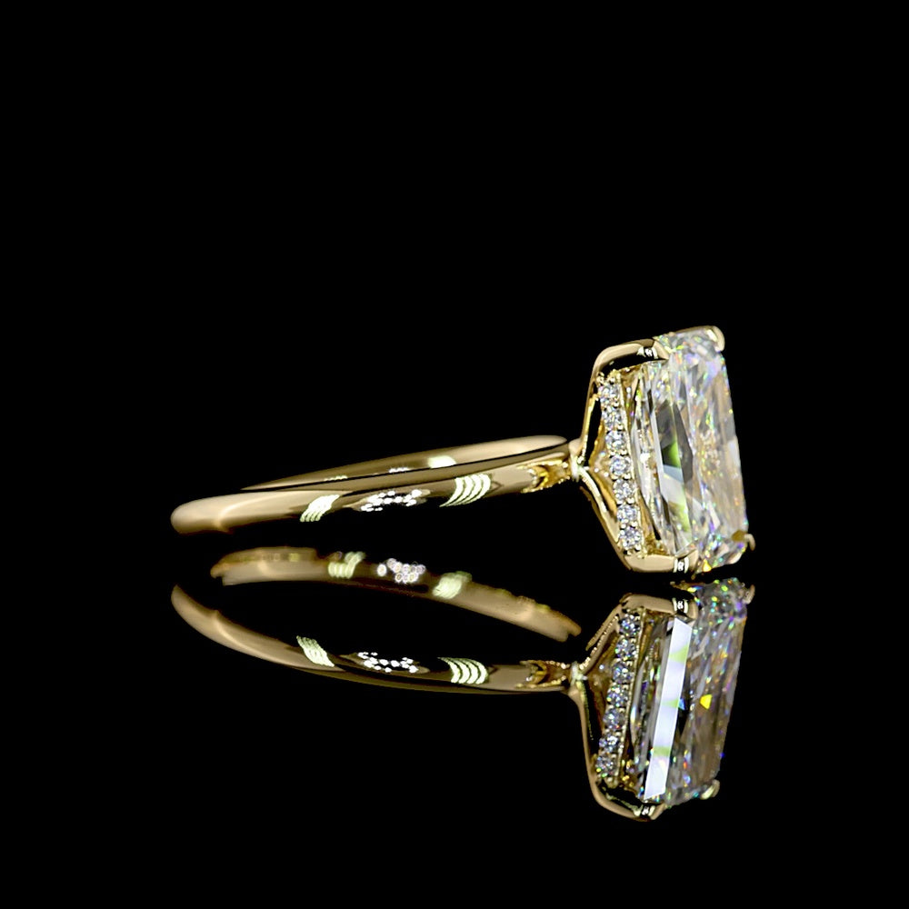 14K Yellow Gold Radiant Cut Hidden Halo Ring with 3.09 Carat E VVS2 Lab Diamond and 0.11 Carat Brilliant Cut Diamond Accents - 3.2 Carat Total Diamond Weight - Covaloro Fine Jewelry