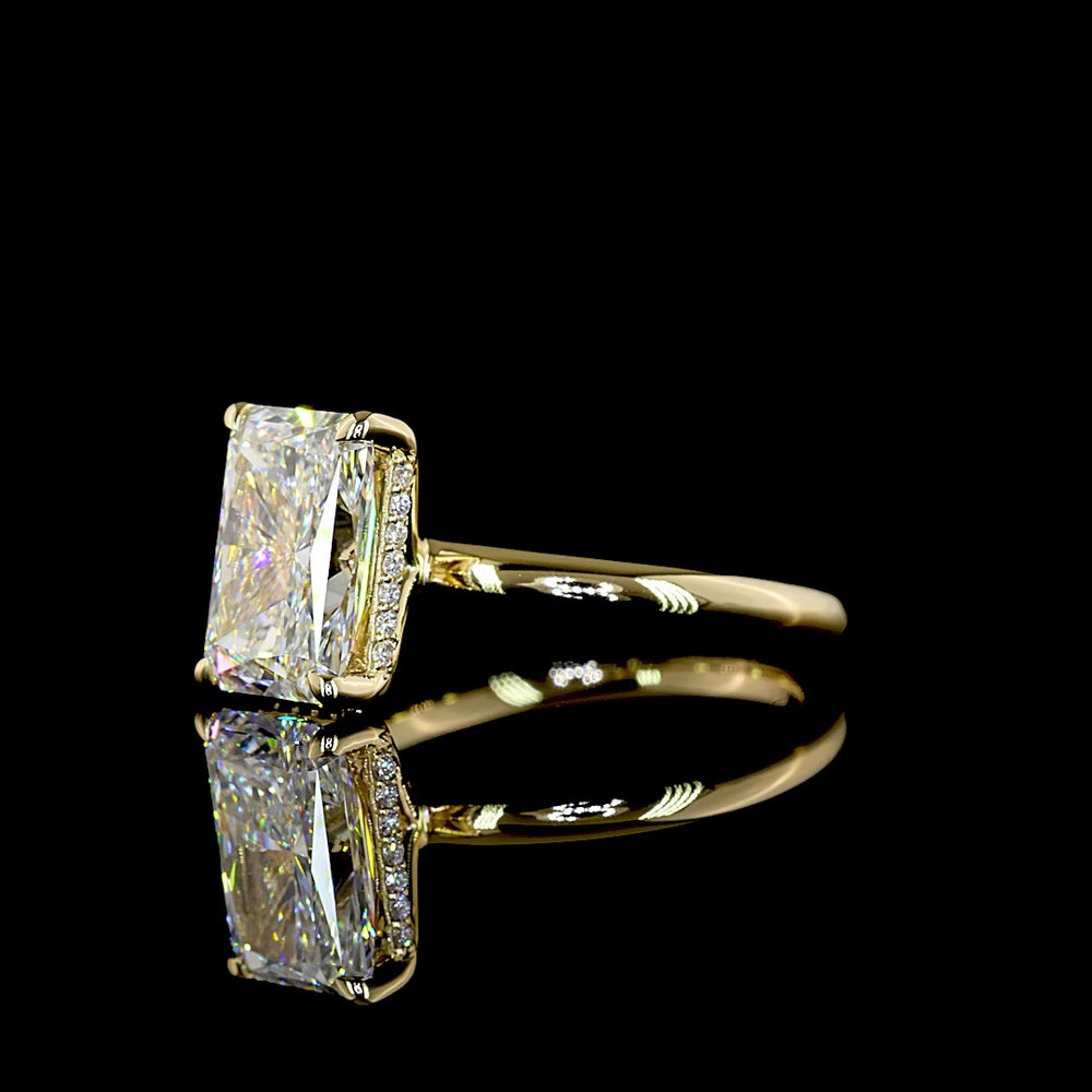 14K Yellow Gold Radiant Cut Hidden Halo Ring with 3.09 Carat E VVS2 Lab Diamond and 0.11 Carat Brilliant Cut Diamond Accents - 3.2 Carat Total Diamond Weight - Covaloro Fine Jewelry