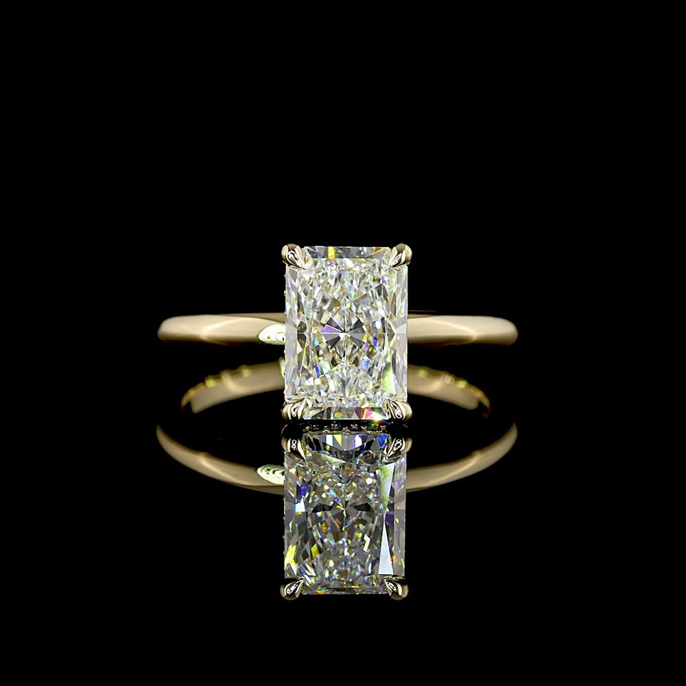 14K Yellow Gold Radiant Cut Hidden Halo Ring with E VS1 Lab Diamond Center and Pavé Diamond Accents - 1.87 Carats Total Diamond Weight - Covaloro Fine Jewelry