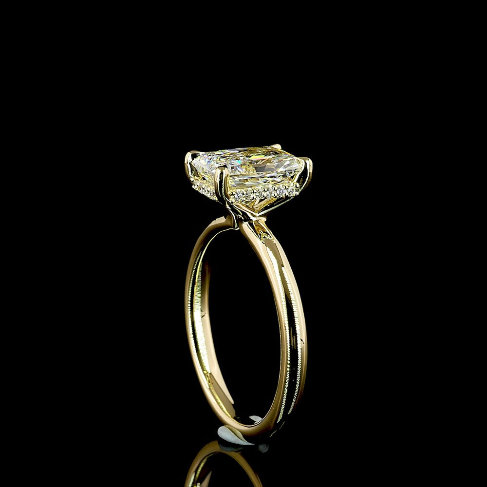 14K Yellow Gold Radiant Cut Hidden Halo Ring with E VS1 Lab Diamond Center and Pavé Diamond Accents - 1.87 Carats Total Diamond Weight - Covaloro Fine Jewelry