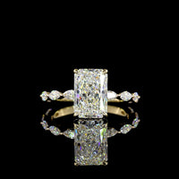 14K Yellow Gold Radiant Cut Hidden Halo Ring with Marquise and Round Lab Diamonds - 3.51 Carats Total Diamond Weight - Covaloro Fine Jewelry
