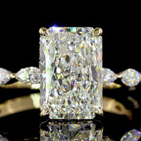 14K Yellow Gold Radiant Cut Hidden Halo Ring with Marquise and Round Lab Diamonds - 3.51 Carats Total Diamond Weight - Covaloro Fine Jewelry