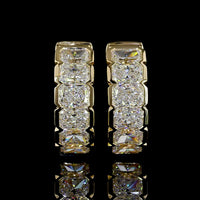 14K Yellow Gold Radiant Cut Huggie Earrings with Half Bezel Set Lab Diamonds - 2.10 Carat Total Weight - Covaloro Fine Jewelry