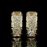 14K Yellow Gold Radiant Cut Huggie Earrings with Half Bezel Set Lab Grown Diamonds - 4.03 Carats Total Diamond Weight - Covaloro Fine Jewelry