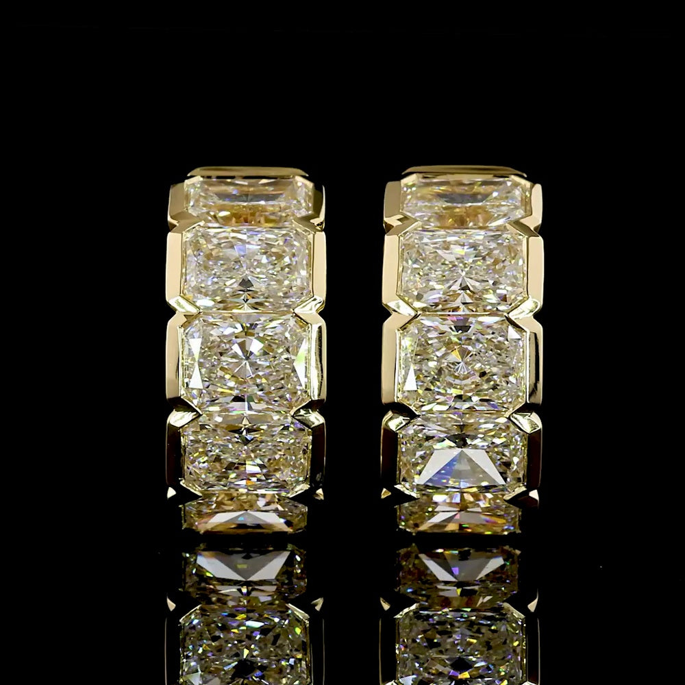 14K Yellow Gold Radiant Cut Huggie Earrings with Half Bezel Set Lab Grown Diamonds - 4.03 Carats Total Diamond Weight - Covaloro Fine Jewelry