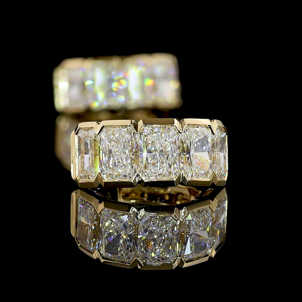 14K Yellow Gold Radiant Cut Huggie Earrings with Half Bezel Set Lab Grown Diamonds - 4.03 Carats Total Diamond Weight - Covaloro Fine Jewelry