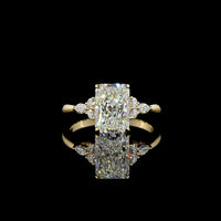 14K Yellow Gold Radiant Cut Lab Diamond Engagement Ring with Marquise and Round Diamond Cluster Side Stones - 2.76 Carat Total Diamond Weight - Covaloro Fine Jewelry