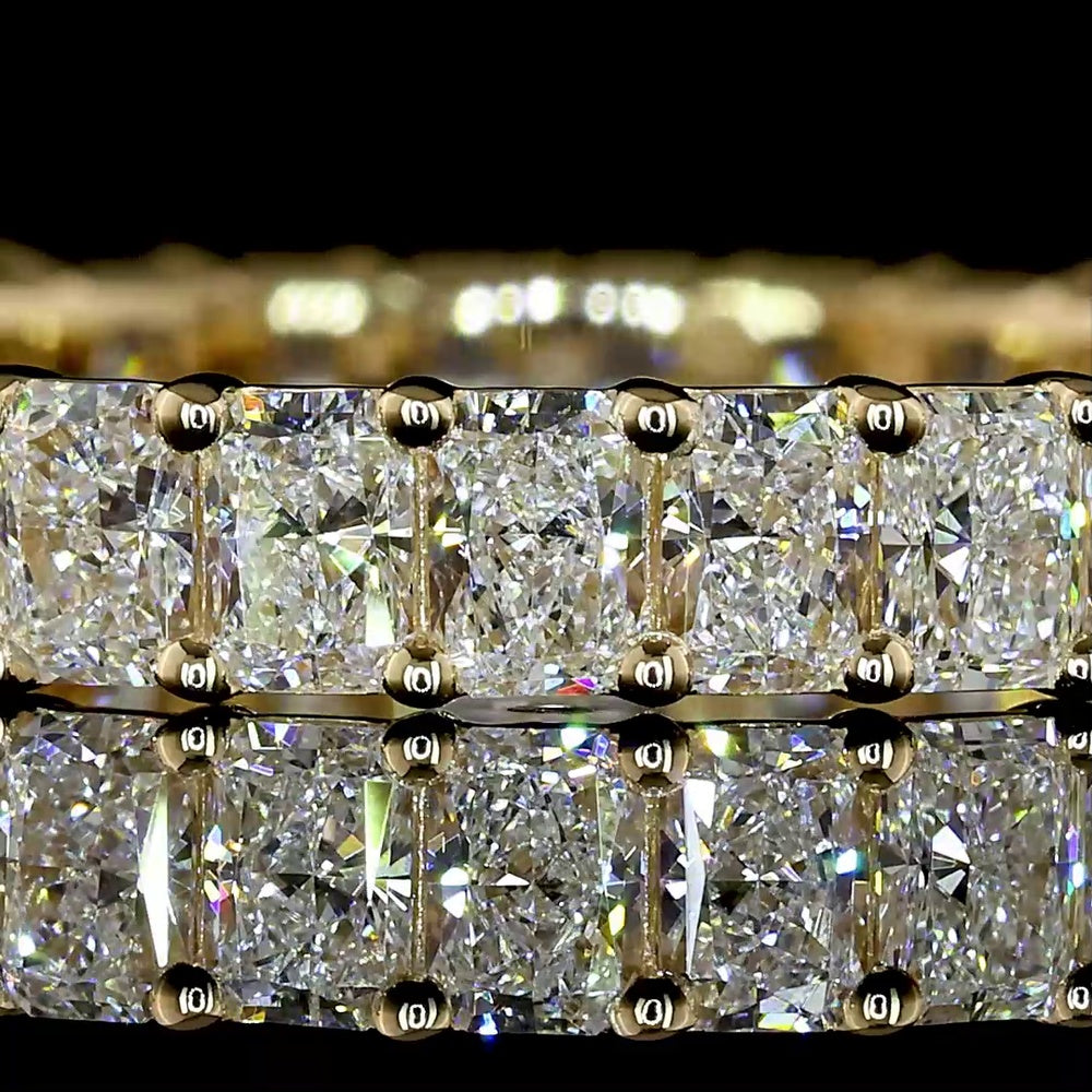 14K Yellow Gold Radiant Cut Lab Diamond Eternity Band with North-South Prong Setting - 2.13 Carats Total Diamond Weight, E-F Color VS1 Clarity - Covaloro Fine Jewelry