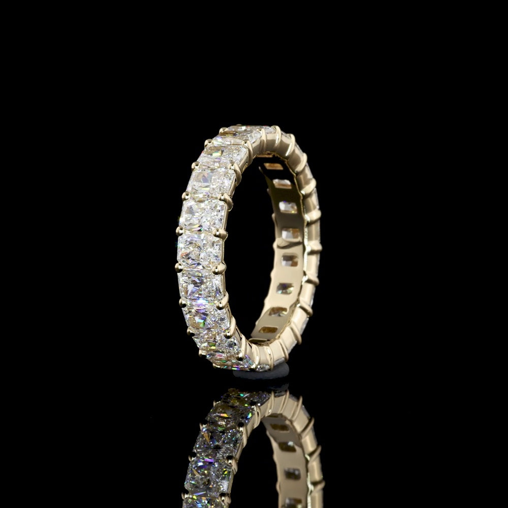 14K Yellow Gold Radiant Cut Lab Diamond Eternity Band with Prong Setting - 3.99 Carat Total Diamond Weight, E-F VS Clarity - Covaloro Fine Jewelry