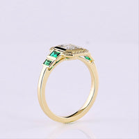 14K Yellow Gold Radiant Cut Lab Diamond Halo Ring with Emerald Baguette Accents - 1.06 Total Carat Weight - Covaloro Fine Jewelry