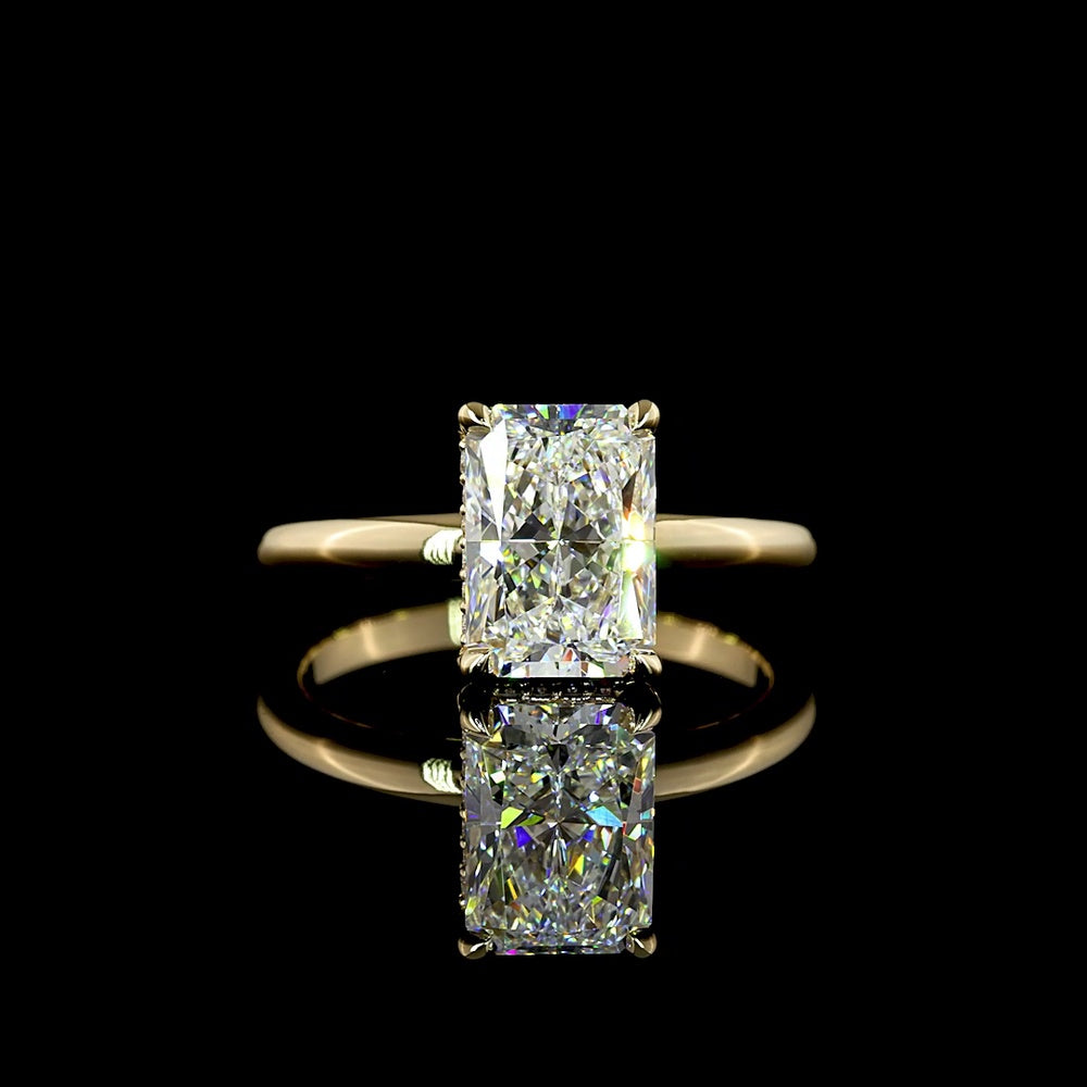 14K Yellow Gold Radiant Cut Lab Diamond Hidden Halo Ring - 2.01 Carat Center with 0.10 Carat Accent Diamonds - IGI Certified E VVS2 - Covaloro Fine Jewelry