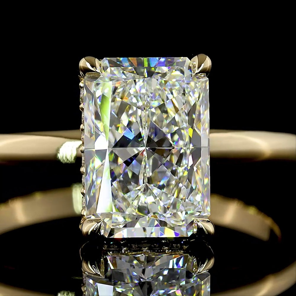 14K Yellow Gold Radiant Cut Lab Diamond Hidden Halo Ring - 2.01 Carat Center with 0.10 Carat Accent Diamonds - IGI Certified E VVS2 - Covaloro Fine Jewelry