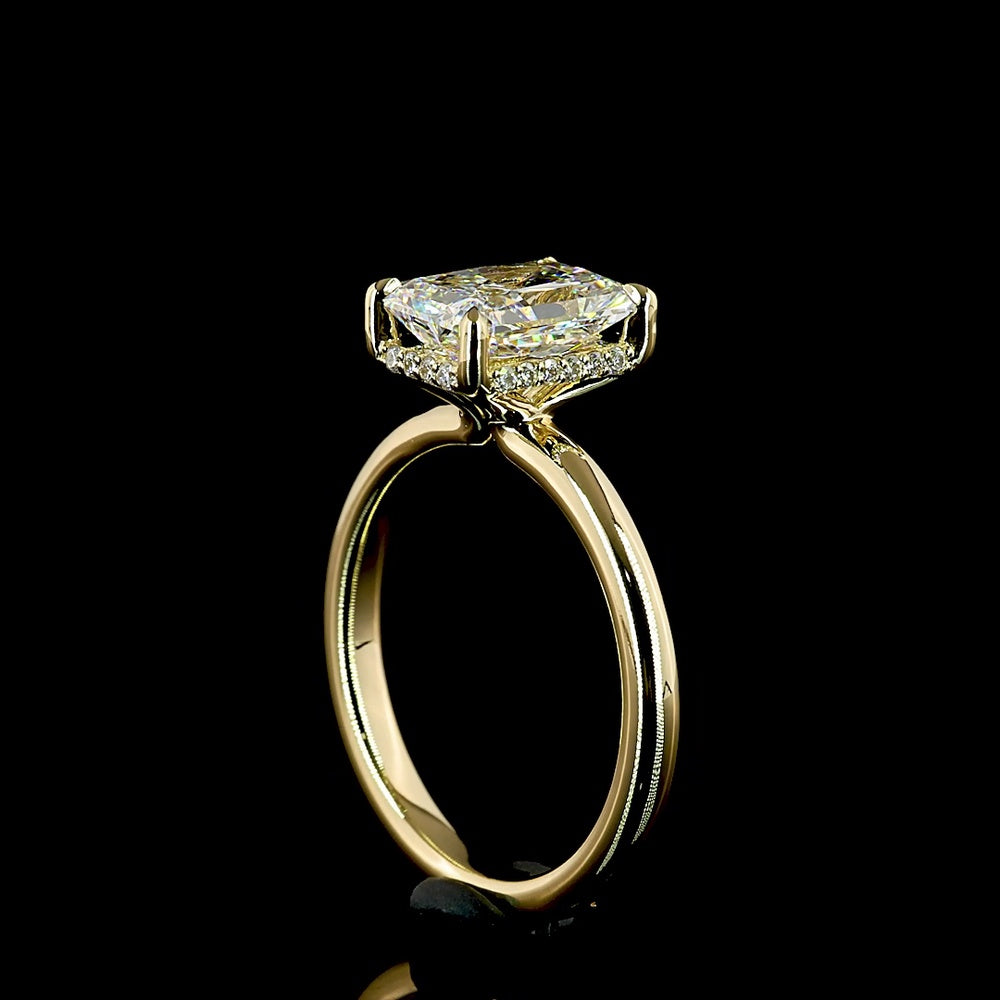 14K Yellow Gold Radiant Cut Lab Diamond Hidden Halo Ring - 2.01 Carat Center with 0.10 Carat Accent Diamonds - IGI Certified E VVS2 - Covaloro Fine Jewelry