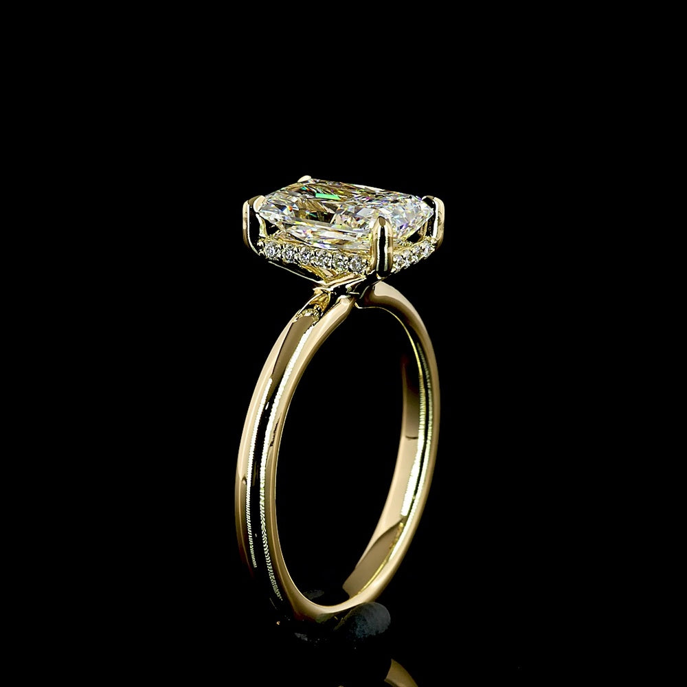 14K Yellow Gold Radiant Cut Lab Diamond Hidden Halo Ring - 2.01 Carat Center with 0.10 Carat Accent Diamonds - IGI Certified E VVS2 - Covaloro Fine Jewelry