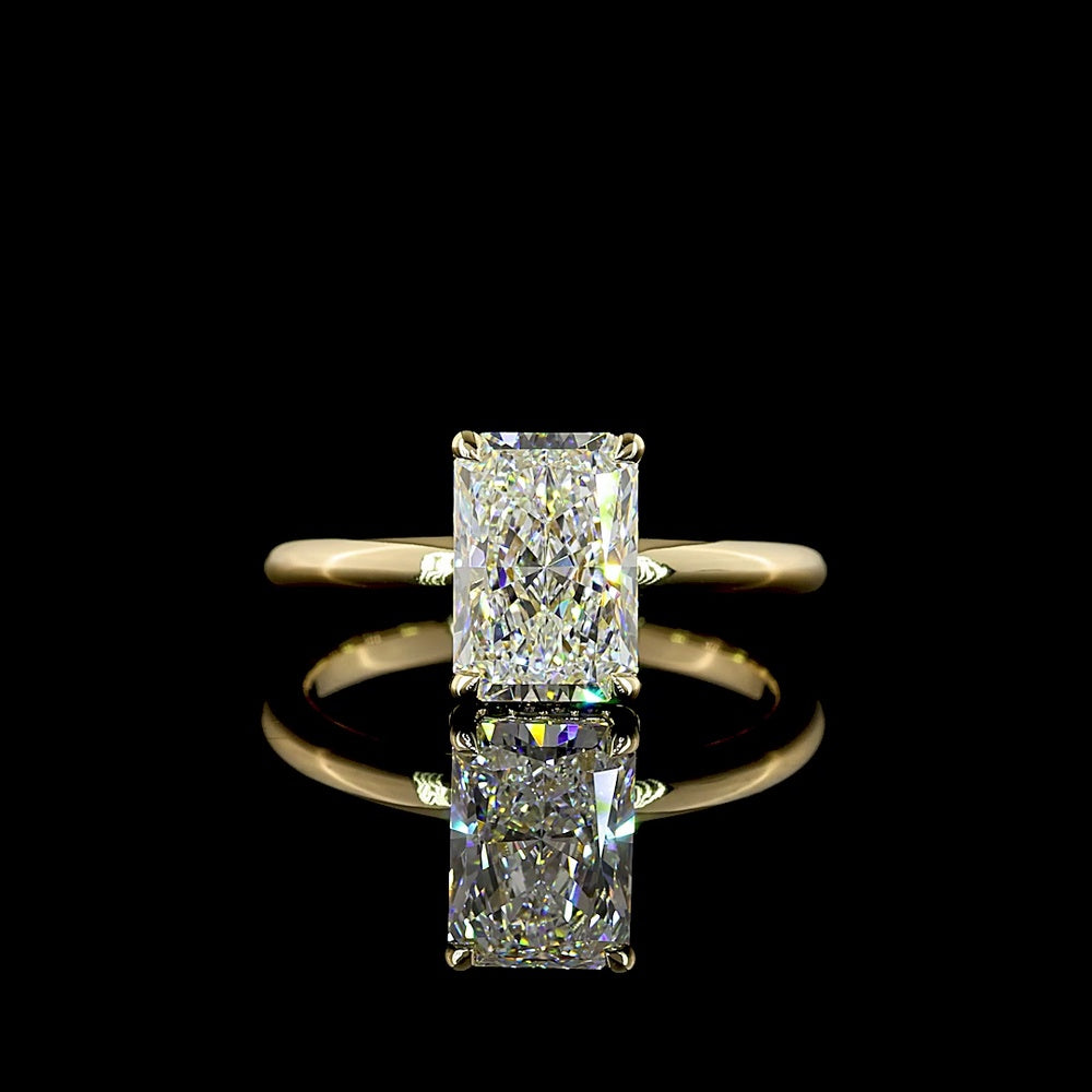 14K Yellow Gold Radiant Cut Lab Diamond Hidden Halo Ring with IGI Certified E VVS2 Center - 2.17 Carat Total Diamond Weight - Covaloro Fine Jewelry