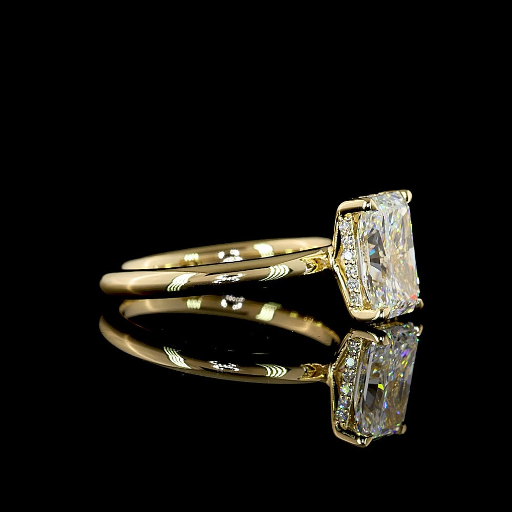 14K Yellow Gold Radiant Cut Lab Diamond Hidden Halo Ring with IGI Certified E VVS2 Center - 2.17 Carat Total Diamond Weight - Covaloro Fine Jewelry