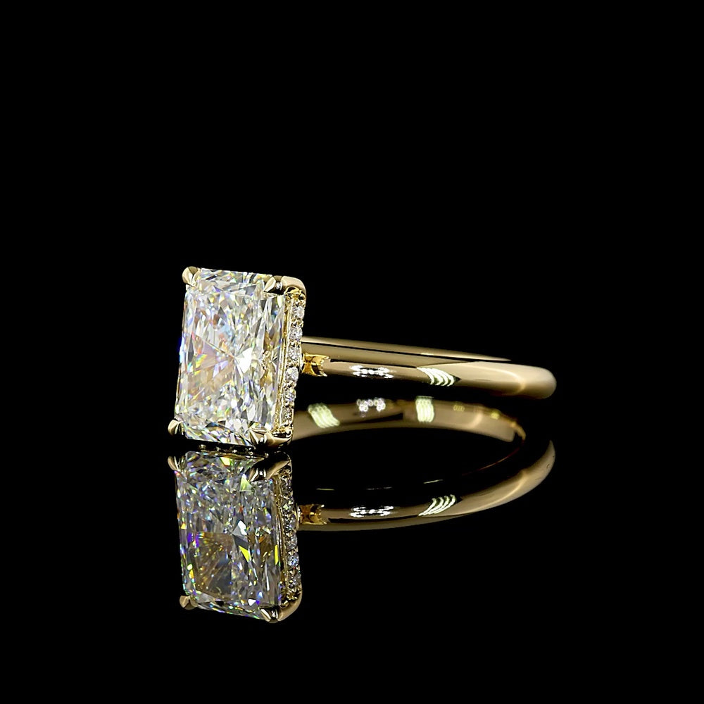 14K Yellow Gold Radiant Cut Lab Diamond Hidden Halo Ring with IGI Certified E VVS2 Center - 2.17 Carat Total Diamond Weight - Covaloro Fine Jewelry