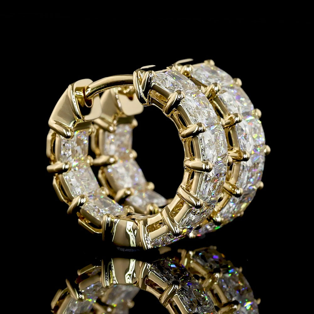 14K Yellow Gold Radiant Cut Lab Diamond Huggie Earrings - 2.99 Carats Total Diamond Weight, E-F Color, VS Clarity - Covaloro Fine Jewelry